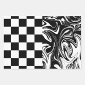 チェックと渦巻き – 白黒 ラッピングペーパーシート (正面2)