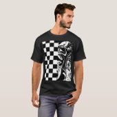 チェックと渦巻き – 白黒 Tシャツ (正面フル)