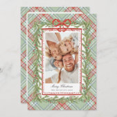 チェックのボウの家族写真クリスマスホリデー シーズンカード (正面/裏面)