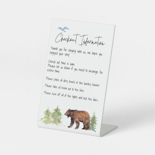 チェックアウト情報ゲストハウスレンタルベア 台座サイン (正面)