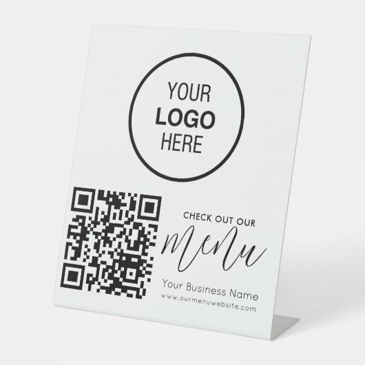 チェックアウト私たちのメニューQrコード白黒シックモダン 台座サイン (正面)