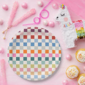 チェックカラフルパタ市松模様にーンのチェック ペーパープレート (パーティー)