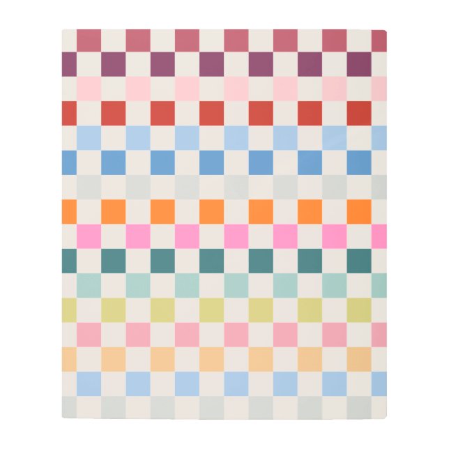 チェックカラフルパタ市松模様にーンのチェック メタルプリント (正面)