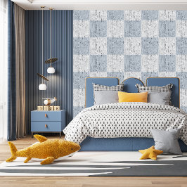 チェッククラックテクスチャ（白と青のグレー） 壁紙