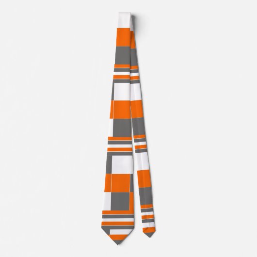 チェックストライプオレンジ色グレー白カッコいい夏パターン ネクタイ (正面)