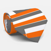 チェックストライプオレンジ色グレー白カッコいい夏パターン ネクタイ (ロール)