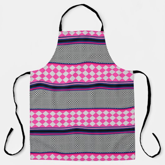 チェックストライプデザインカイト混合パターン エプロン (正面)