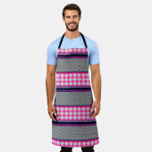 チェックストライプデザインカイト混合パターン エプロン (着用した状態)