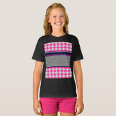 チェックストライプデザインハーレクイン混合パターン Tシャツ (正面フル)