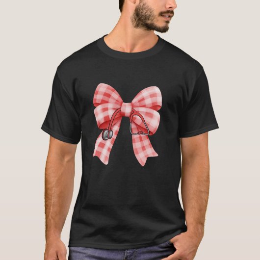 チェックナースコケットバウ聴診器看護媒体 Tシャツ (正面)