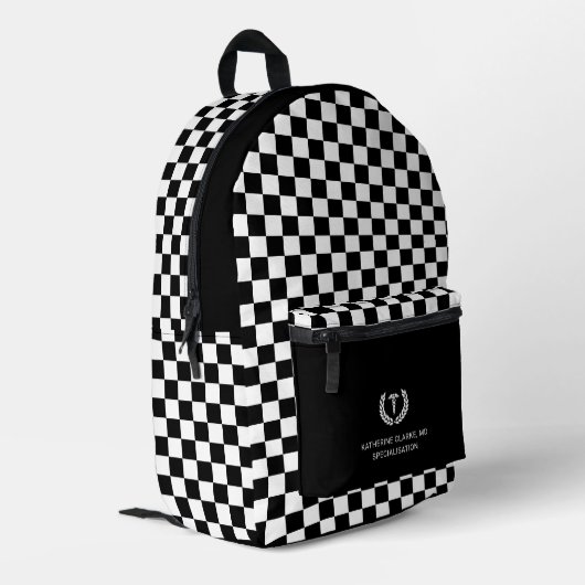 チェックパタパーソナライズされたーンメディカルドクターナース プリントバックパック (裏面左端)