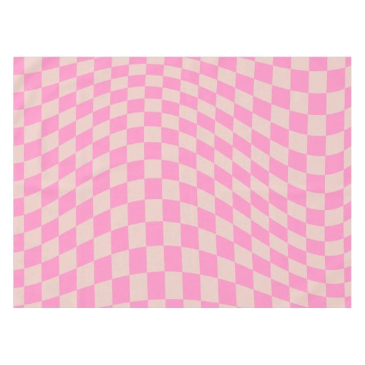 チェックパターンピーチ及びピンクチェッカーボ名門私立校風のード テーブルクロス (正面(横))