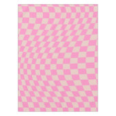 チェックパターンピーチ及びピンクチェッカーボ名門私立校風のード テーブルクロス (正面)