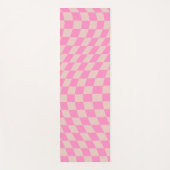 チェックパターンピーチ及びピンクチェッカーボ名門私立校風のード ヨガマット (正面)