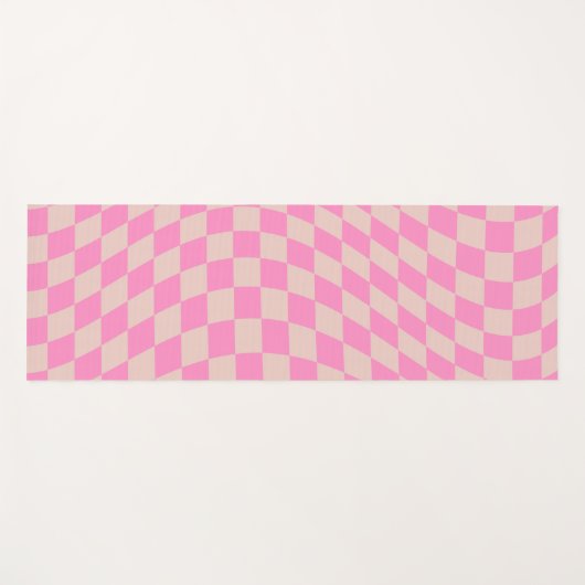 チェックパターンピーチ及びピンクチェッカーボ名門私立校風のード ヨガマット (正面(横))