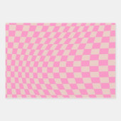 チェックパターンピーチ及びピンクチェッカーボ名門私立校風のード ラッピングペーパーシート (正面2)