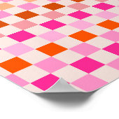 チェックピンクとオレンジのチェッカーボード ポスター (角)