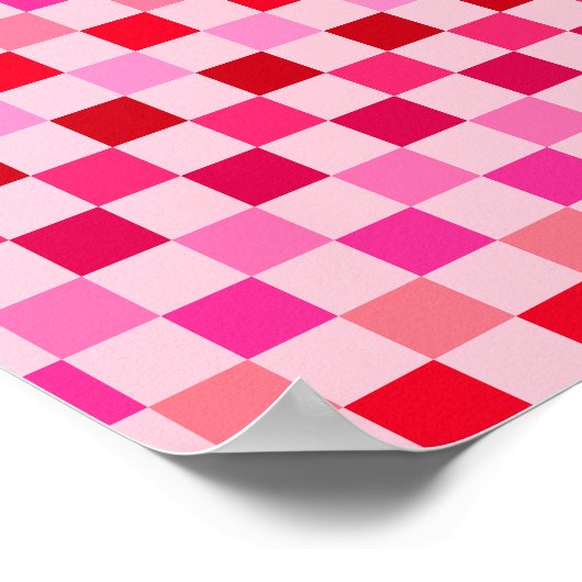 チェックピンクと赤チェッカーボード ポスター (角)