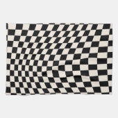 チェックブラックとクリームホワイトパターンチェッカーボード キッチンタオル (横)