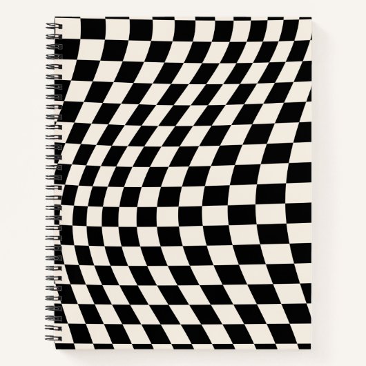 チェックブラックとクリームホワイトパターンチェッカーボード ノートブック (正面)