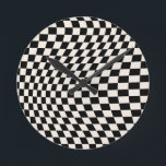 チェックブラックとクリームホワイトパターンチェッカーボード ラウンド壁時計<br><div class="desc">レトロ市松模様にパターン – 白黒ツイストチェック/波状および反り状チェッカーボード</div>