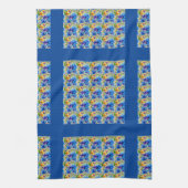 チェックブルー、ワイルドフラワーのカラフルミックス キッチンタオル (縦)