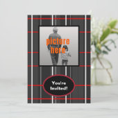 チェックプレイドホワイトレッドブラックバースデーパーティーイベント 招待状 (スタンド正面)