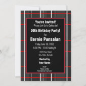 チェックプレイドホワイトレッドブラックバースデーパーティーイベント 招待状 (裏面)