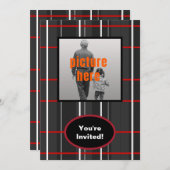 チェックプレイドホワイトレッドブラックバースデーパーティーイベント 招待状 (正面/裏面)