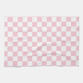 チェックベビーピンクと白チェッカーボードパターン キッチンタオル (横)