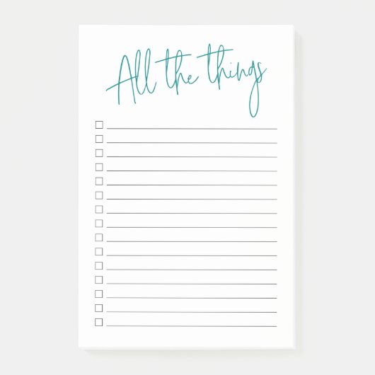 チェックボックスとラインを持つすべてのThingsティール(緑がかった色) ポストイット (正面)