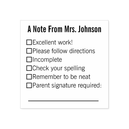 チェックボックス付きの先生名からのメモ ラバースタンプ (インプリント)