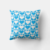 チェックボードハートパターン - 空色とホワイト クッション (裏面)