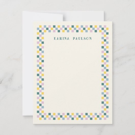 チェックボードフレーム 便箋 - ティール ノートカード (正面)
