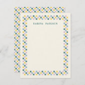 チェックボードフレーム 便箋 - ティール ノートカード (正面/裏面)