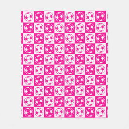 チェックボード サッカー ボール パターン - ピンク フリースブランケット