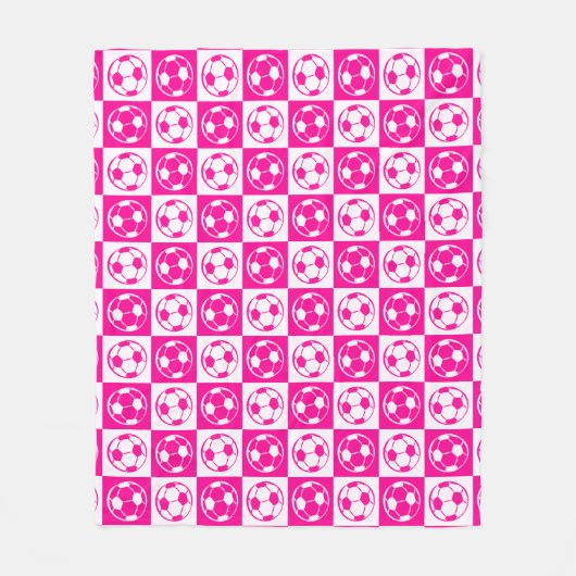 チェックボード サッカー ボール パターン - ピンク フリースブランケット (正面)