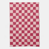 チェックマゼンタおよびピーチパターンのチェッカー盤 キッチンタオル (縦)