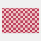 チェックマゼンタおよびピーチパターンのチェッカー盤 ラッピングペーパーシート (正面)