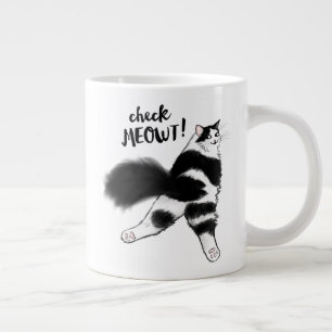 チェックメウト!白おもしろい猫スプルート ジャンボコーヒーマグカップ