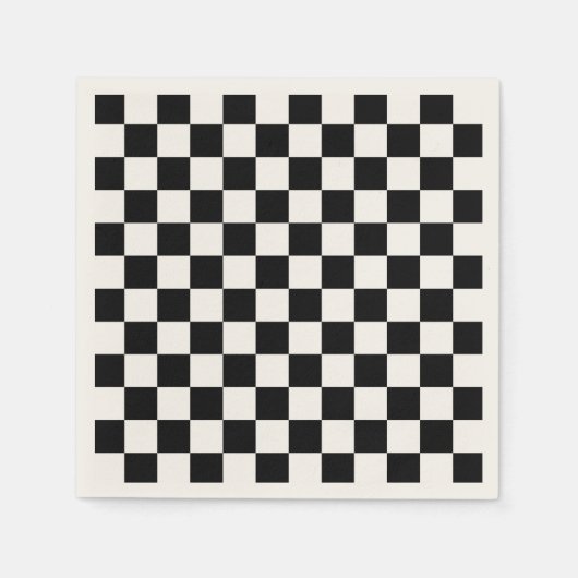 チェックラシックカーボード白黒パターン スタンダードカクテルナプキン (正面)