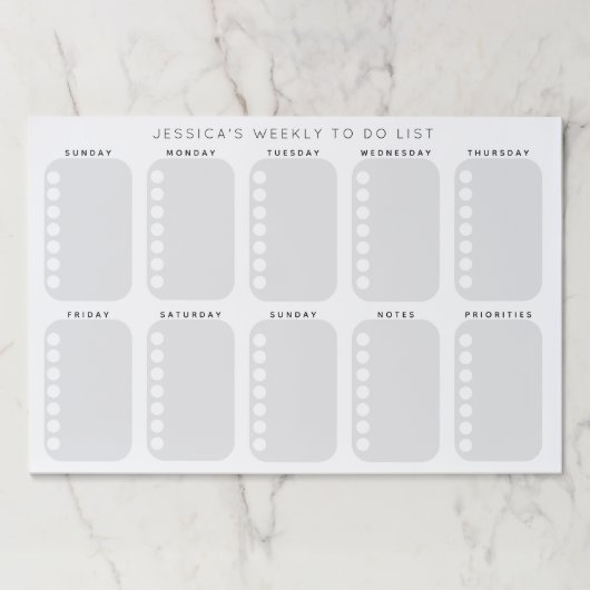 チェックリストの週次プランナー予定を実行するには ペーパーパッド (正面)