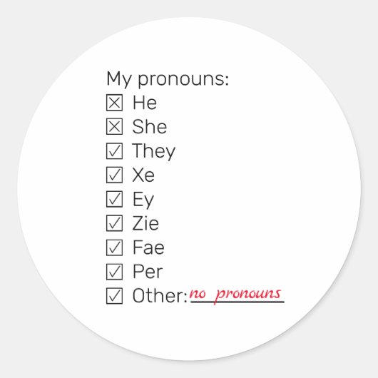 チェックリストneopronouns long ラウンドシール (正面)