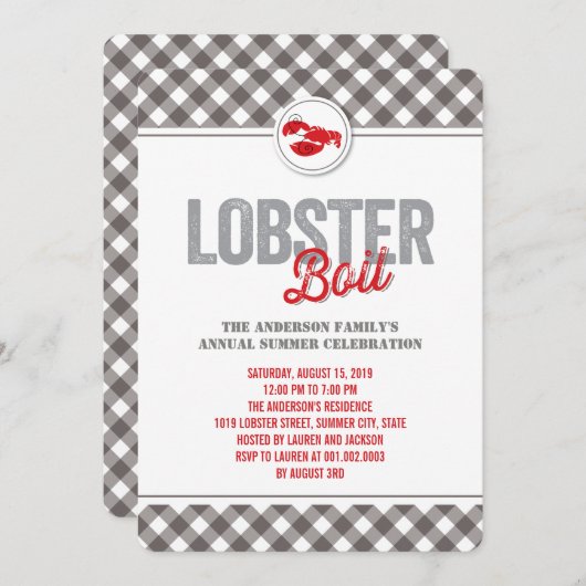 チェックロブスターBoil Annual Summerパーティー招待状 招待状 (正面/裏面)