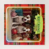 チェック柄がかわいいジャックラッセルテリアの子犬たちとクリスマス♡  ジグソーパズル (横)