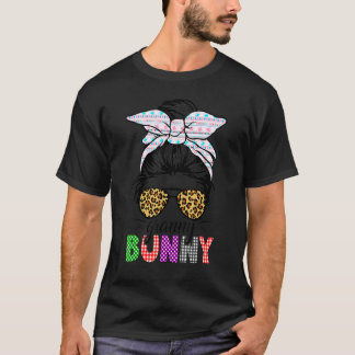 チェック柄のおだんごヘア グラニー バニー イースター ヒョウ柄 レディース Tシャツ