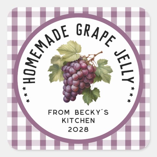 チェック柄のぶどうゼリー スクエアシール (正面)