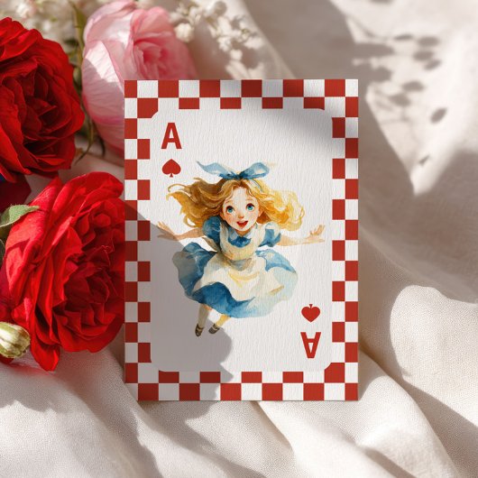 チェック柄のアリス in ワンダーランド 1st バースデーパーティー 招待状