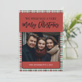 チェック柄のエレガントな緑と赤の写真 シーズンカード (スタンド正面)