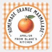 チェック柄のオレンジマーマレード スクエアシール (正面)